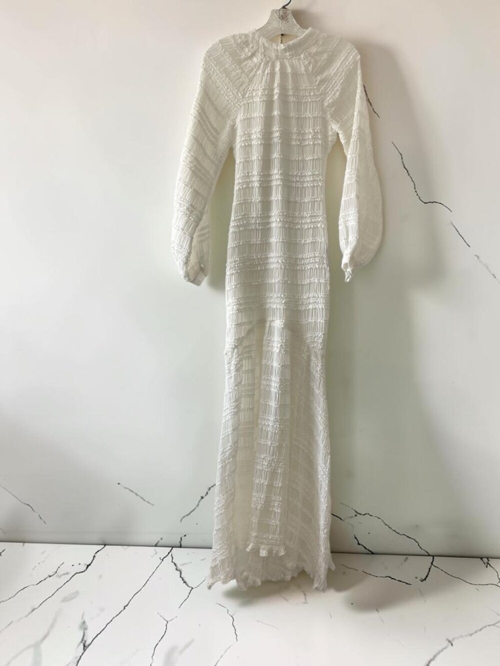 Lulus Exemplary Romance White Textured Backless Trumpet Maxi Dress XS NWT - Picture 2 of 11